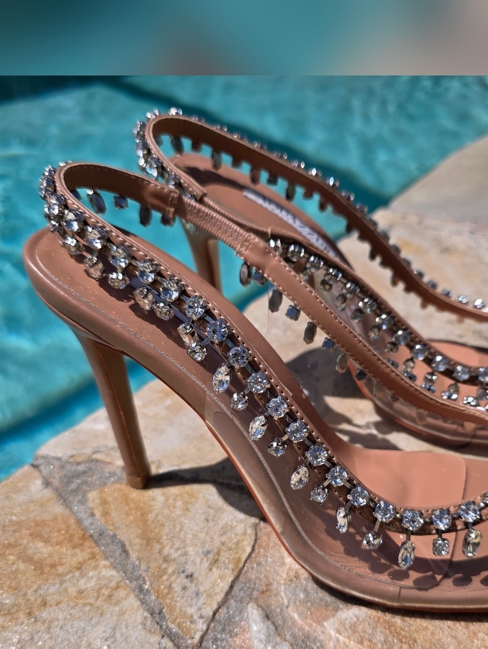 Aquazzura Temptation Crystal Sandals Nude EU 38 US 7.5-8  Italy Bridal Prom - Picture 5 of 15